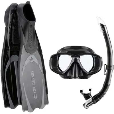 Abbildung von Cressi Pluma / Bag Premium Flossen Set, Schwarz/Silber Schnorchel 35/36