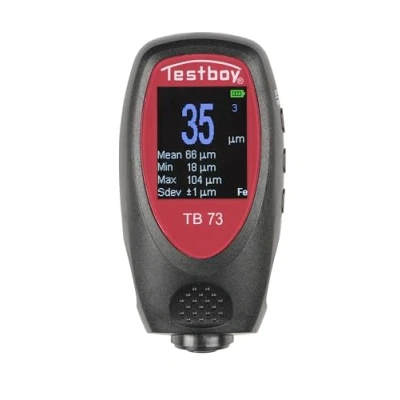 Abbildung von Testboy 73 Schichtdickenmessgerät (hochpräzises Messinstrument, für isolierende Schichten, auf allen metallischen Untergründen, mit fortschrittlicher Kombisonde Technologie), Schwarz/Rot