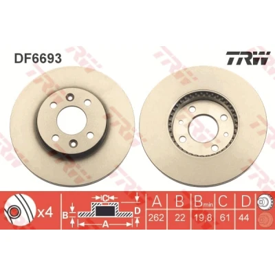 Abbildung von TRW DF6693 Bremsscheibe 262 22 4 100 Belüftet lackiert RENAULT: Megane Scenic