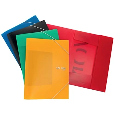 Abbildung von VON Leitz 5er Pack Eckspannermappe A4 mit Gummibandverschluss, PP Mappe, für 150 Blatt, Silberdruck, Leichter Ordner Schule &amp; Haushalt, Mehrfarbig, 5 Stück, 30071099
