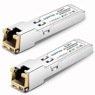 Abbildung von QSFPTEK Gigabit SFP Copper RJ45 Module 10/100/1000BASE T to Mini GBIC Transceiver for Cisco GLC T/SFP GE T, Mikrotik S RJ01, up 100m 2pack