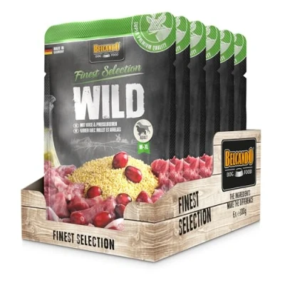 Abbildung von BELCANDO Frischebeutel [6x300g Wild mit Hirse &amp; Preiselbeeren] Nassfutter für Hunde Feuchtfutter Alleinfutter im Einzelportionsbeutel
