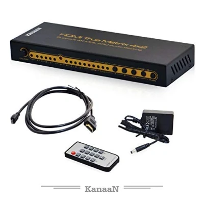 Abbildung von Leicke Kanaan 4x2 UHD Matrix HDMI 1.4 4K, 2K, 1080p etc. Fernbedienung ARC SPDIF Dolby 5.1, Kopfhörer Ausgang (4in2out Hdmi1.4 Hdcp2.0)