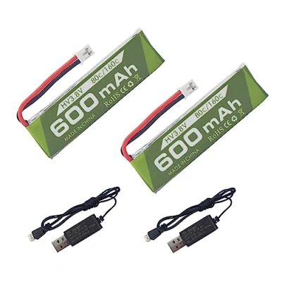 Abbildung von 2PCS 1S 3.8V 80C 600mAh Lithiumbatterie mit JST PH 2.0 Stecker und USB Ladekabel für Cinehoop Tinyhawk Mini FPV Racing UAV RC Funkgesteuerte Flugzeuge
