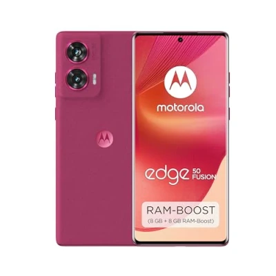 Abbildung von Motorola edge50 Fusion Smartphone (6,7&quot; FHD+ pOLED Display, 50 MP Kamera, 8/256 GB, 5000 mAh, inkl. 68W Ladegerät, Android 14) Hot Pink, Schutzcover + Handyhalterung [Exklusiv bei Amazon]