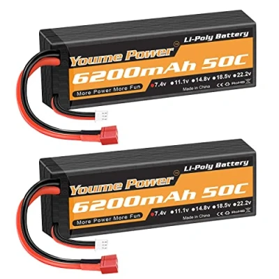 Abbildung von 2S Lipo Akku 6200mAh 50C 7,4V Hartschalenkoffer mit Deans T Stecker Kompatibel Axial 1/8 1/10 RC Flugzeug Hubschrauber Auto LKW Boot (2 Packungen)