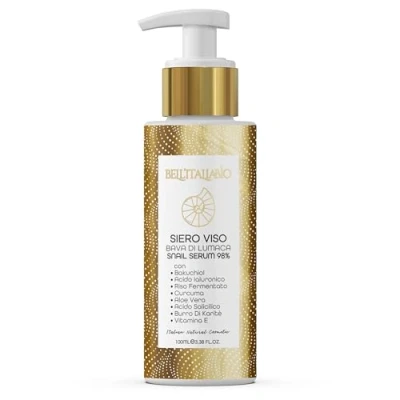 Abbildung von Gesichtsserum auf Basis von reinem Schneckenschleim, feuchtigkeitsspendend und knitterfrei, für Damen Herren mit Hyaluronsäure, Vitamin C Sheabutter 100 ml BELL&#039;ITALIABIO