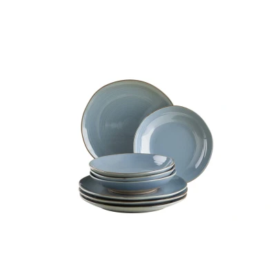 Abbildung von MÄSER Serie Nottingham, Vintage Teller Set für 4 Personen, 8 teiliges Tafelservice mit Speiseteller und Suppenteller im unregelmäßig runden Retro Look, Steinzeug, Blau Grau