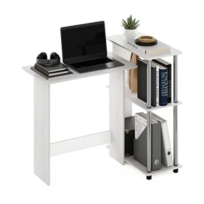 Abbildung von Furinno Abbott Computer Eckschreibtisch mit Bücherregal, Holzwerkstoff, Weiße Eiche/Chrom