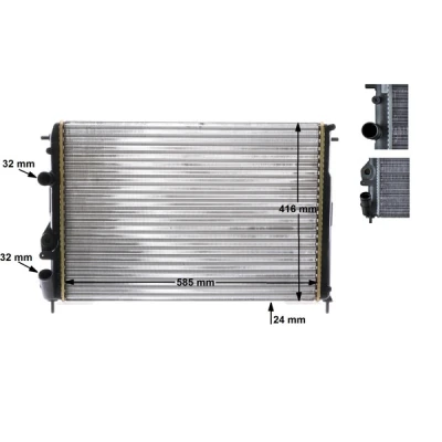 Abbildung von MAHLE ORIGINAL CR 493 000S Kühler, Motorkühlung für Fahrzeuge mit Klimaanlage 585 416 28 Kühlrippen mechanisch gefügt RENAULT: Megane Scenic, Scénic 1