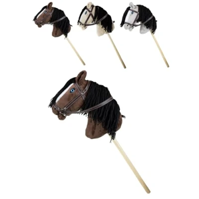 Abbildung von RL24 Hobby Horse Steckenpferd mit Trense Spielpferd aus Plüsch Holzstock &amp; Langer Mähne Stockpferd ohne Griffe Rollen Pferde Braun