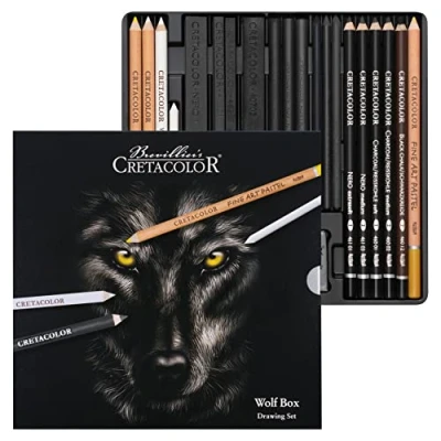Abbildung von Cretacolor Wolf Box Schwarz Weiß Zeichen Set 25 teilig