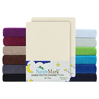 Abbildung von Spannbettlaken Frottee Spannbettlaken, NatureMark, 80% Baumwolle / 20% Polyester, Gummizug: rundum, (2 Stück), 2er Set Kinder Frottee, Spannbetttuch für Babybett und Kinderbett, 70x140 cm Natur weiß