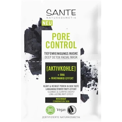 Abbildung von SANTE Naturkosmetik Pore Control Tiefenreinigungsmaske, mit mattierender Aktivkohle, BHA &amp; Niacinamid Komplex, vegane Gesichtsmaske für Mischhaut, porenverfeinernde Gesichtsreinigung, 8ml