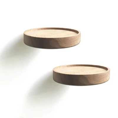 Abbildung von anaan Coracle Wandregal rund Schweberegal Holz Kleine Regale Wandablagen Deko Regal Pflanzenregal Holzregal Wandboard Hängeregal Wandbefestigung Wanddeko Design 2er Set (Durchmesser Ø12cm)
