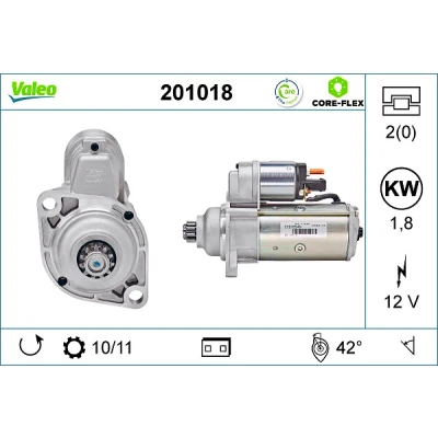 Abbildung von VALEO 201018 Anlasser 12,1 1,8 VOLKSWAGEN: GOLF 4 Schrägheck, Polo IV 3, AUDI: A3 A2, SEAT: Leon I Schrägheck