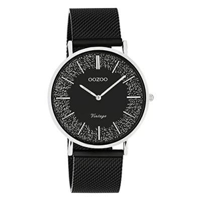 Abbildung von OOZOO Quarzuhr Vintage Damenuhr C20140 Glitzer ZB Milanaiseband Schwarz 40 mm