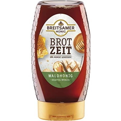 Abbildung von Breitsamer Honig Spender Brotzeit Waldhonig 350g Dunkler flüssiger im praktischen Spender, kräftig würzig Geschmack (1 x 350g)