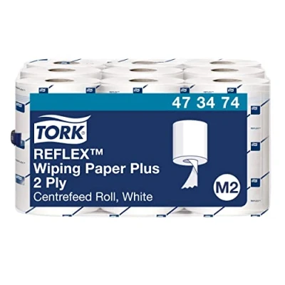 Abbildung von Tork Reflex™ Starke Mehrzweck Papierwischtücher Weiß M3, 9 x 67 m, 200 Blatt, 473474