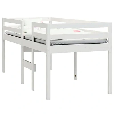 Abbildung von vidaXL Hochbett, Bett mit Sperrholzlatten, Bettgestell für Schlafzimmer, Schlafzimmerbett Bettrahmen Holzbett, Weiß 90x200cm Massivholz Kiefer