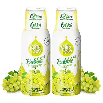 Abbildung von 2 x 500 ml FruttaMax Getränkesirup Frucht Sirup Konzentrat Trauben Geschmack weniger Zucker mit 60% Fruchtanteil für Soda Maschine geeignet