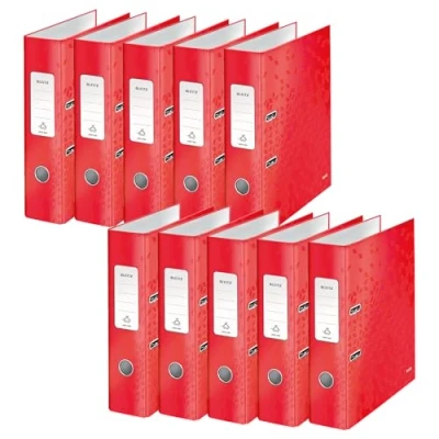 Abbildung von Leitz Qualitäts Ordner 180, 10er Pack, roter Aktenordner, A4 Ordner, 80 mm Rückenbreite, 10050026