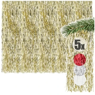 Abbildung von com four® 5X Lametta Goldfarbene Girlande für Weihnachten Christbaumschmuck den Tannenbaum Vorhang mit welligen Fäden (goldfarben 05 Stück)