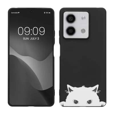 Abbildung von kwmobile Hülle kompatibel mit Xiaomi Redmi Note 13 5G Handyhülle Silikon Case Neugierige Katze Schwarz Weiß