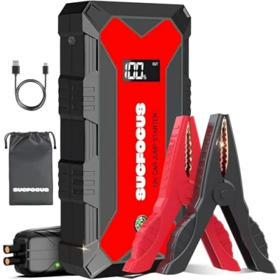 Abbildung von SUCFOCUS Starthilfe Powerbank, 2500A Auto Powerbank 12V (Bis zu 8L Benzin/6.5L Diesel), Booster mit Starthilfekabel LED Taschenlampe USB Schnellladung 3.0 Batteriestarter