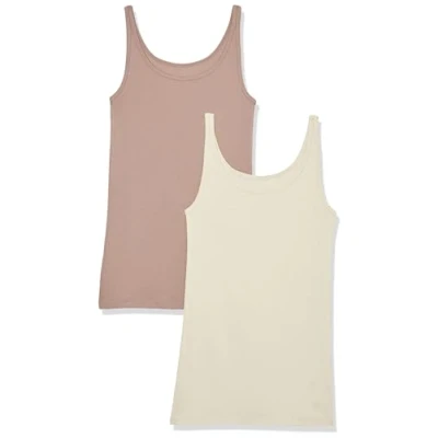Abbildung von Amazon Essentials Damen Schmal geschnittenes Tanktop mit dünnem Trägern, 2er Pack, Dunkles Taupe, XS