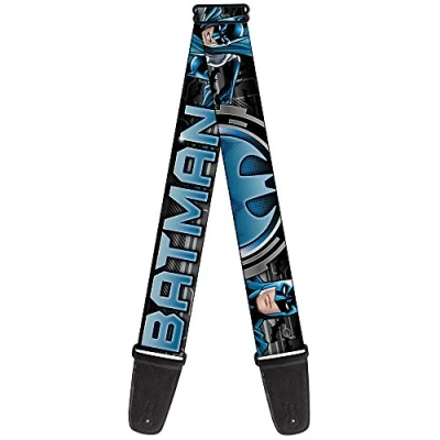 Abbildung von Gitarrengurt von Buckle Down 34 60&quot; BATMAN Poses/Bat Signal CLOSE UP Black/Grays/Blues