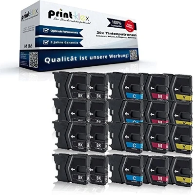 Abbildung von 20x Print Klex XL Tintenpatronen Sparset kompatibel für Brother DCP J125 J315W J515W MFC J220 J265W J410 J415W LC985BK LC985C LC985M LC985Y 8x Black, 4x Cyan, Magenta, Yell