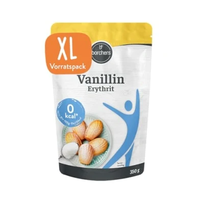 Abbildung von BORCHERS Vanillin Erythrit, Alternative für Vanillezucker 350g, auf Grundlage von weniger süß, kalorienfrei &amp; zuckerfrei, Zuckerersatz, Süßungsmittel, Zuckeralternative, XXL Vorteilspack