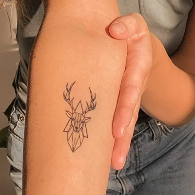 Abbildung von Inkster® Hirsch Tattoo Temporäres mit EU Kosmetikzertifizierung wasserfest + vegan revolutionäres 2 Wochen Fake Tattoos und Klebetattoos für Erwachsene
