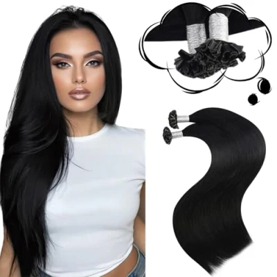 Abbildung von Moresoo Extensions Echthaar Bondings Schwarz 1g Remy Pre Bonded U Tip 50 Stück Hot Fusion Keratin 50g cm