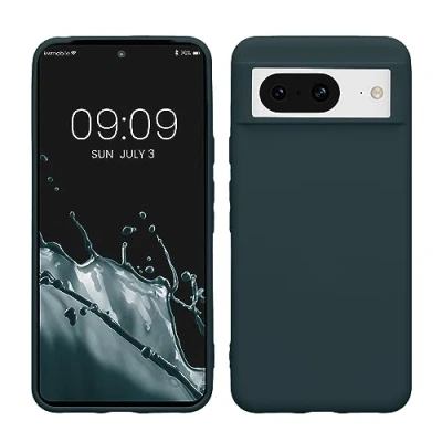 Abbildung von kwmobile Hülle kompatibel mit Google Pixel 8 weiches TPU Silikon Case Cover geeignet für kabelloses Laden Dunkler Schiefer