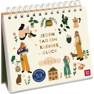 Abbildung von Postkartenkalender 2025: Jeden Tag ein kleines Glück: Wochenkalender zum Aufstellen, Tischkalender mit 53 Postkarten Heraustrennen, Illustrationen von @Y.illustrations