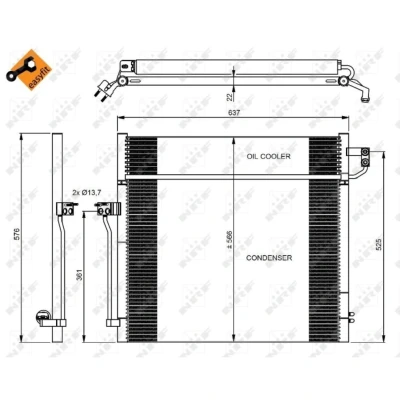 Abbildung von NRF EASY FIT 350080 Klimakondensator mit Trockner, Dichtring 13,7 Aluminium 575 MERCEDES BENZ: ML Klasse