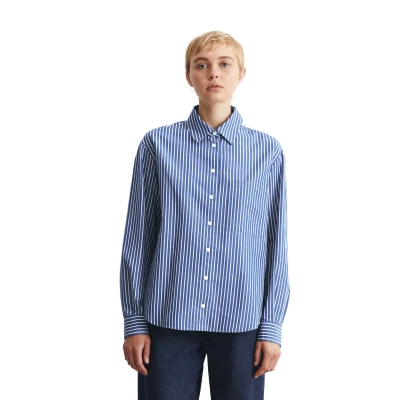 Abbildung von Marc O&#039;Polo Denim Streifen Relaxed Hemdbluse, Damen, Größe: Small, Dark blue multi