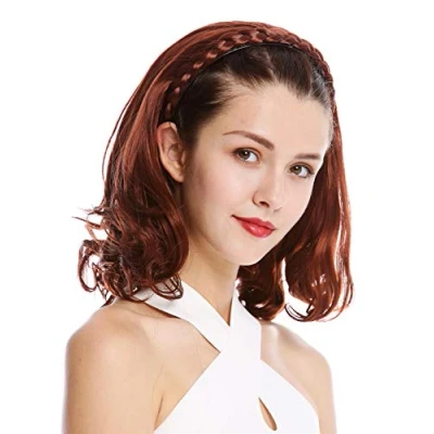 Abbildung von WIG ME UP TYW60876H 130 Halbperücke Haarteil edel geflochtener Haarreif schulterlang 45 cm gelockte Spitzen Rot Kupfer