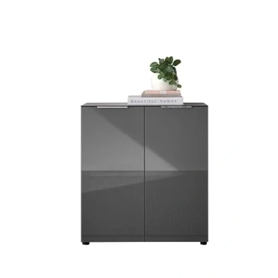 Abbildung von Kommode SANTORIN Anthrazit mit Glasfront, Schrank Korpus in Oberboden Glas viel Stauraum für Ihren Wohnbereich 90 x 99 40 cm (B/H/T)