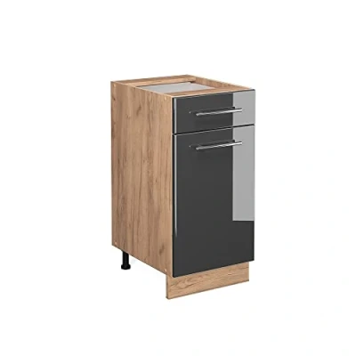 Abbildung von Vicco Küchenunterschrank Fame Line, Anthrazit Hochglanz/Goldkraft Eiche, 40 cm ohne Arbeitsplatte
