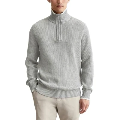 Abbildung von Marc O&#039;Polo Troyer Structured BI Color Effect Strickpullover, Herren, Größe: Medium, Grey melange