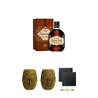 Abbildung von Pampero Aniversario Reserva Rum Venezuela 0,7 Liter + Plantation MUG ohne Eichstrich 1 Stück Schiefer Glasuntersetzer eckig ca. 9,5 cm Ø 2