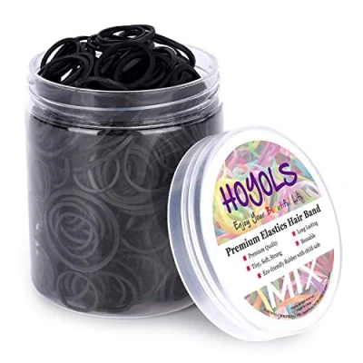 Abbildung von HOYOLS Verschiedene Größe Gummibänder Schwarz Elastische Haarbänder Pferdeschwanz Halter Gemischte für Kleinkind Mädchen Dickes Haar Handwerk Büro Lieferant Kein Schaden 600pcs