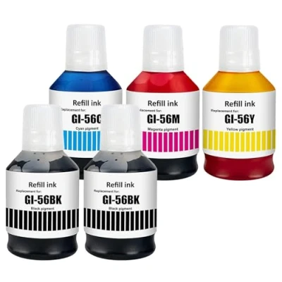 Abbildung von LAIPENG GI 56 GI56 Tinte Kompatibel mit Canon MAXIFY GX7050 GX4050 GX6550 GX6050 GX3050 GX5050 GX5550 Drucker 5 Farben Multipack (Schwarz*2/Cyan/Magenta/Gelb)