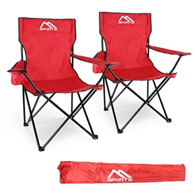 Abbildung von MSPORTS Campingstuhl Premium inkl. Tragetasche in Rot Anglerstuhl Faltstuhl 2er Set Klappstuhl mit Armlehne und Getränkehalter praktisch robust leicht