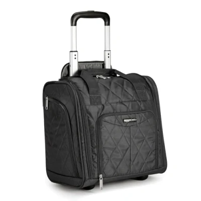 Abbildung von Amazon Basics Koffer zur Aufbewahrung unter dem Sitz, 35.5cm, Schwarz Gesteppt