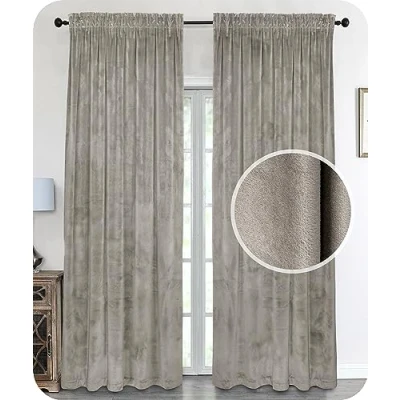 Abbildung von BEAUTEX Samt Vorhang Kräuselband U Band Gardine Velvet abdunkelnd und Blickdicht, 300x245 cm (Breite 300 cm, Höhe 245 Taupe)