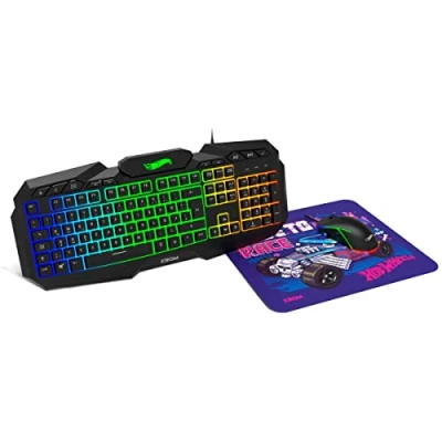 Abbildung von KROM Kit Tastatur, Maus und Mausunterlage Hot Wheels edition KUSTOM LED RGB Membrantastatur, optischem Sensor 7200 DPI, Mause Matte eine Gummibasis, Deutsch layout, Schwarz